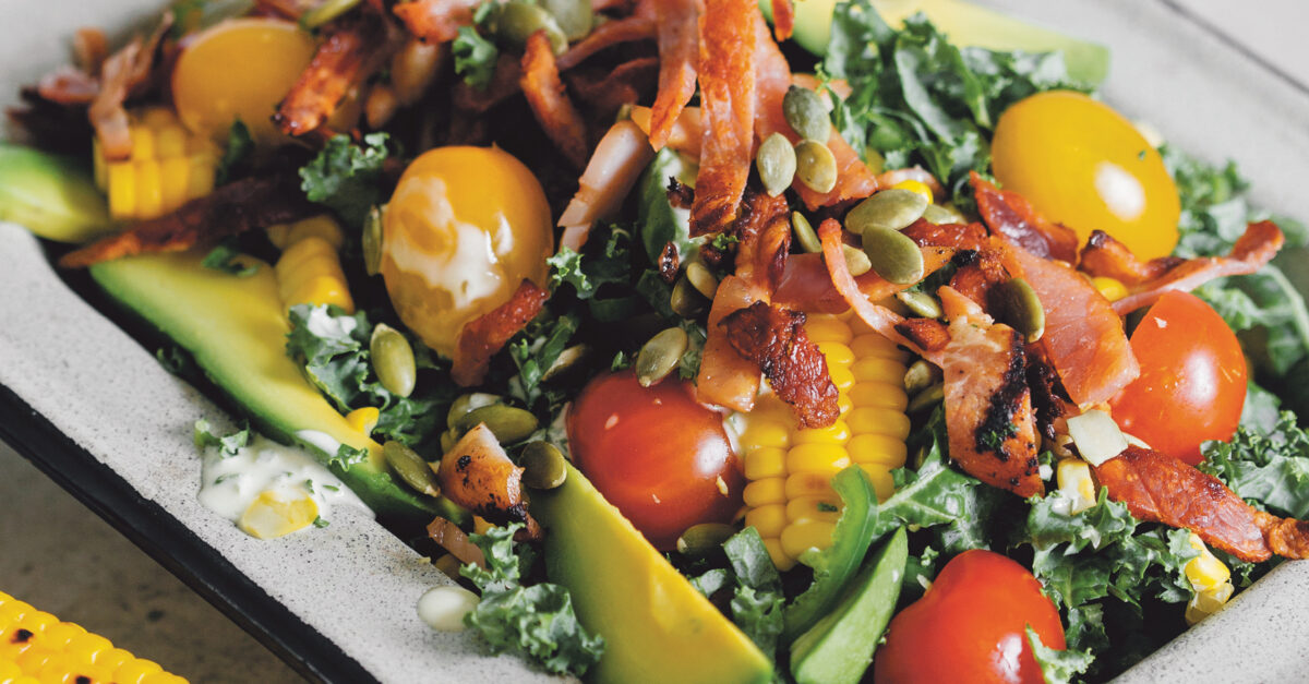 Spicy Corn, Bacon & Kale Salad