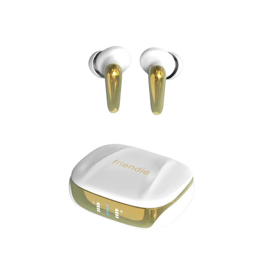 air focus anc pearl white and gold active noise cancelling earbuds (in ear wireless headphones)