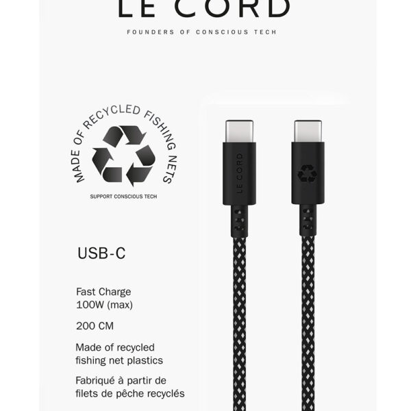 usb sea black · type c · 100w · 2 meter · made of recycled fishing nets